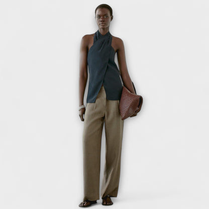 Leah - Blue Halter Neck Top with Back Cutout