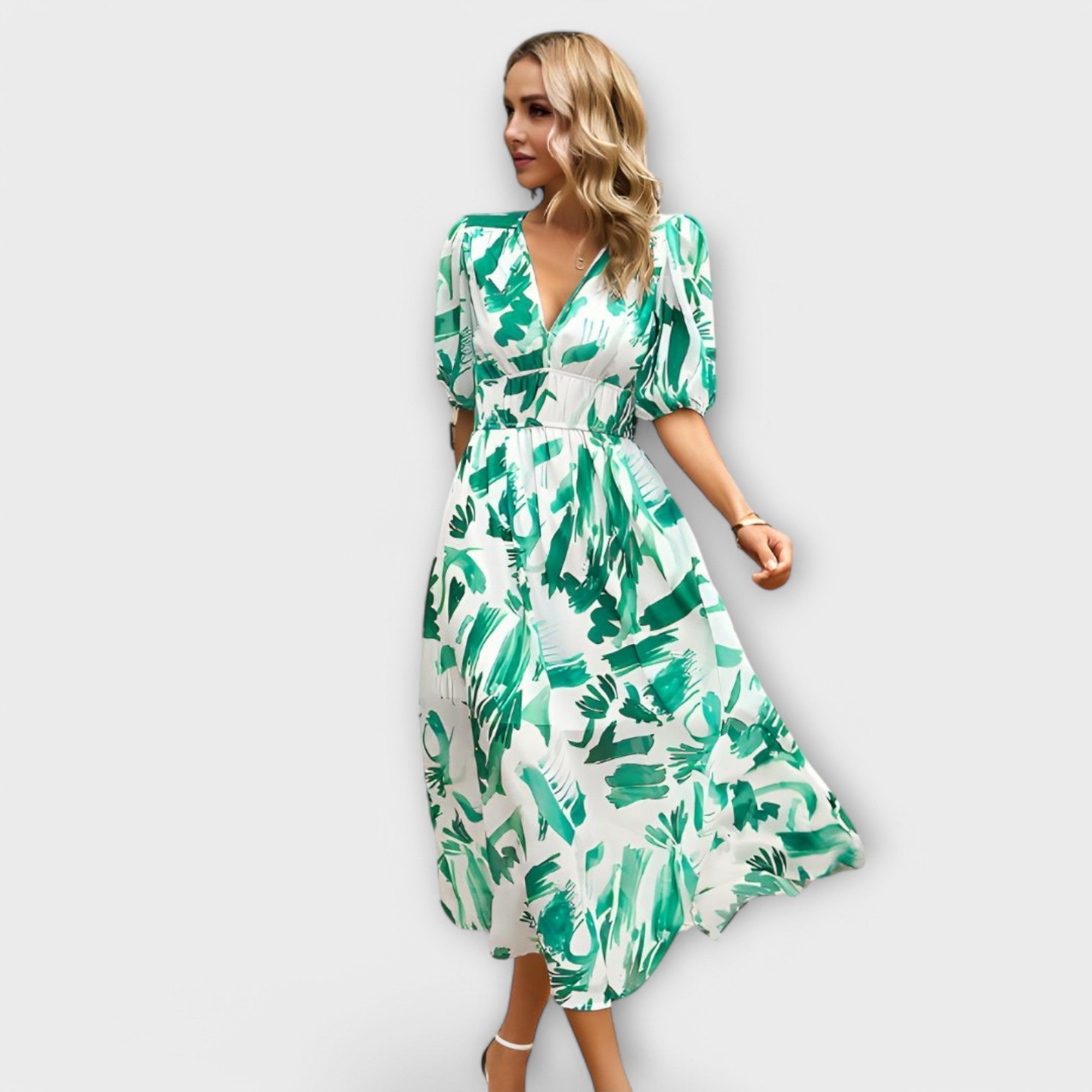 Abstract puff sleeve maxi dress
